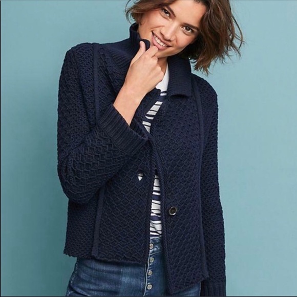 navy blue chunky knit cardigan
